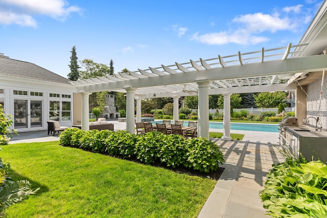 336 Ocean Dr W, Stamford, CT 06902 - view of patio / terrace featuring an outdoor hangout area, a pergola, and a grill