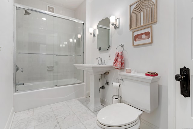 336 Ocean Dr W, Stamford, CT 06902 - full bathroom featuring enclosed tub / shower combo and marble look tiles