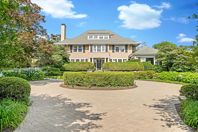 336 Ocean Dr W, Stamford, CT 06902 - shingle-style home featuring a chimney and curved driveway