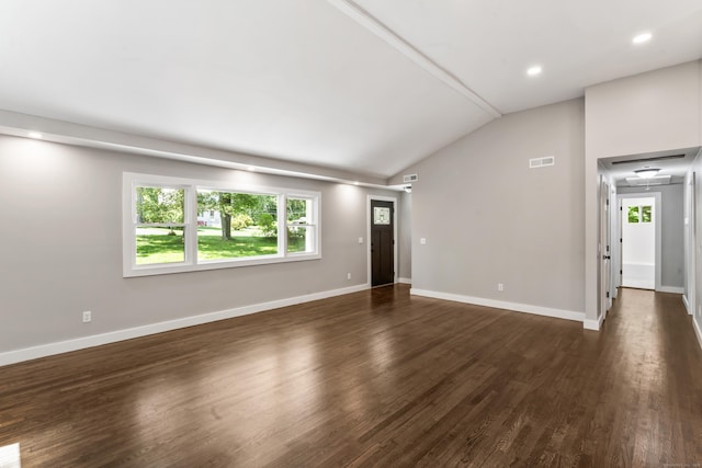 33 Williams Rd, Monroe, CT 06468 - unfurnished living room featuring vaulted ceiling, dark wood-style flooring, and recessed lighting
