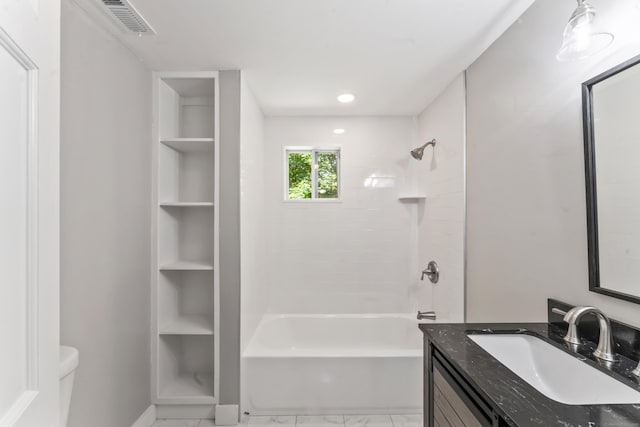 33 Williams Rd, Monroe, CT 06468 - full bath featuring marble finish floors, vanity, shower / bath combination, and recessed lighting
