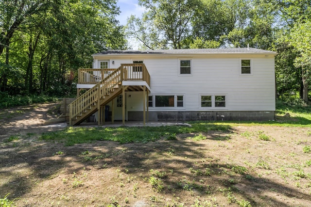33 Williams Rd, Monroe, CT 06468 - rear view of house featuring stairway, a wooden deck, and a patio area