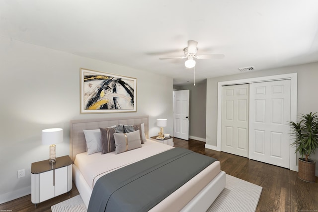 33 Williams Rd, Monroe, CT 06468 - bedroom with a closet, dark wood-style floors, and ceiling fan