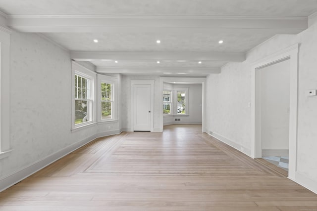 119 Westwood Rd, New Haven, CT 06515 - spare room featuring beam ceiling, parquet flooring, crown molding, and recessed lighting