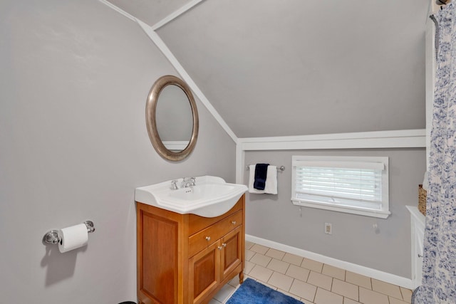 268 Hattertown Rd, Monroe, CT 06468 - bathroom featuring vanity, tile patterned flooring, and lofted ceiling
