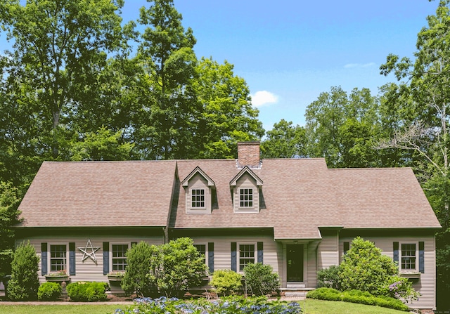 28 Hoop Pole Hill Rd, Chester, CT 06412 - cape cod home with a chimney, a shingled roof, and a front yard