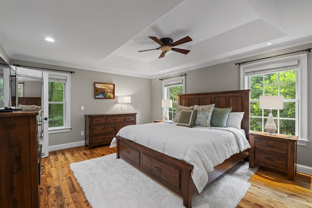 28 Hoop Pole Hill Rd, Chester, CT 06412 - bedroom featuring a raised ceiling, ornamental molding, light wood-style floors, multiple windows, and recessed lighting