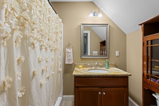 28 Hoop Pole Hill Rd, Chester, CT 06412 - bathroom featuring vanity and lofted ceiling