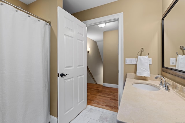 28 Hoop Pole Hill Rd, Chester, CT 06412 - bathroom with tile patterned floors, vanity, and a shower with shower curtain