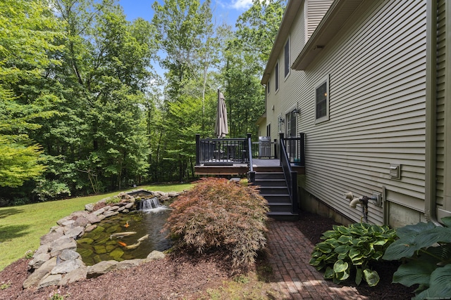 28 Hoop Pole Hill Rd, Chester, CT 06412 - view of yard with a wooden deck and stairway