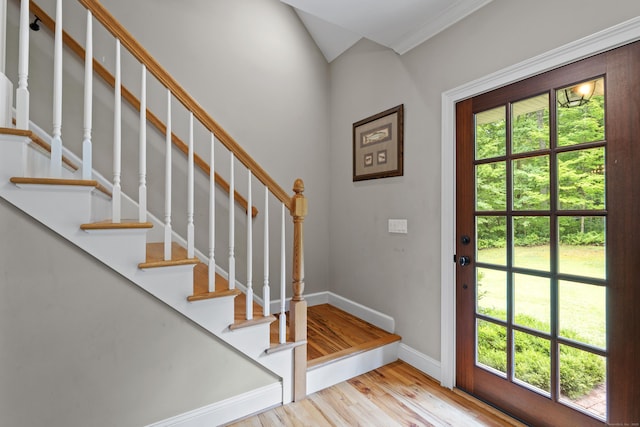 28 Hoop Pole Hill Rd, Chester, CT 06412 - foyer with wood finished floors, stairs, and ornamental molding