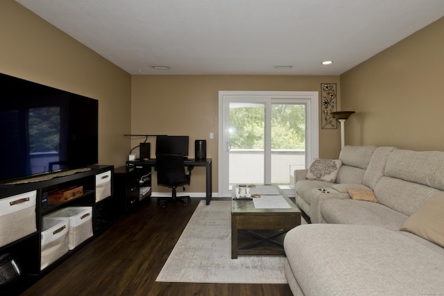 73 Landing Cir Unit 73, Suffield, CT 06078 - living area featuring dark wood-style floors, a desk, and recessed lighting