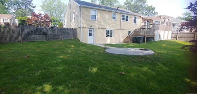 92 Sumac St, West Haven, CT 06516 - rear view of property with stairway, a fenced backyard, a pergola, and a deck