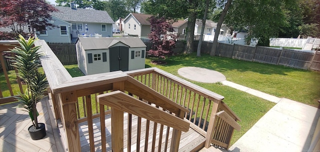 92 Sumac St, West Haven, CT 06516 - wooden deck featuring a fenced backyard, a residential view, and a storage unit