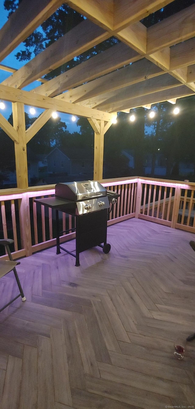 92 Sumac St, West Haven, CT 06516 - deck at twilight with a pergola and area for grilling
