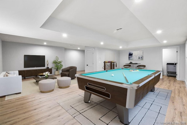 4B Vona Way, Newtown, CT 06470 - rec room featuring light wood-type flooring, billiards, recessed lighting, and a raised ceiling