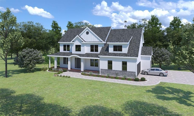 4B Vona Way, Newtown, CT 06470 - view of front of home with a porch, a front yard, stone siding, and a shingled roof