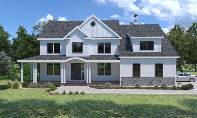 4B Vona Way, Newtown, CT 06470 - view of front of property with a front yard, covered porch, roof with shingles, and board and batten siding