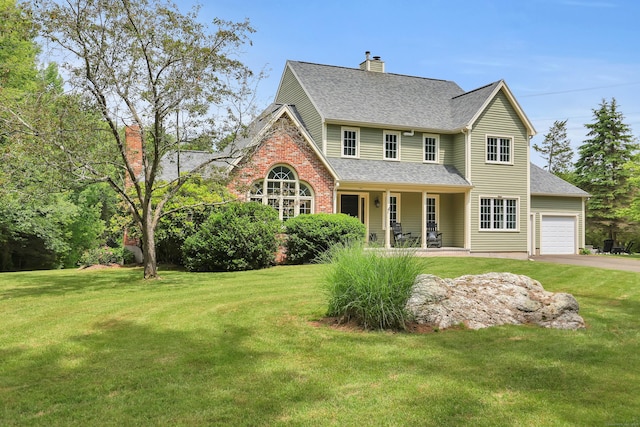 344 Oxbow Rd, Haddam, CT 06422 - traditional-style home with covered porch, a chimney, and a front lawn