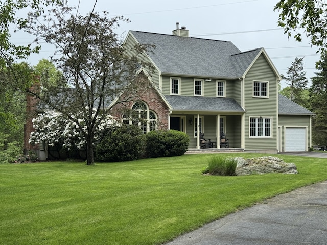 344 Oxbow Rd, Haddam, CT 06422 - view of front of home featuring a porch, roof with shingles, a front lawn, and driveway