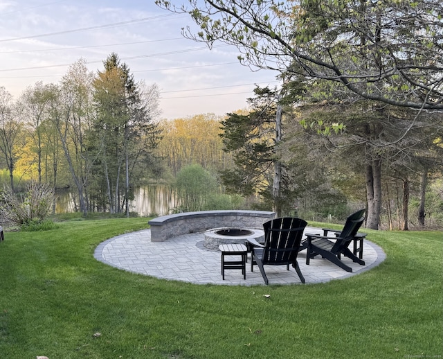 344 Oxbow Rd, Haddam, CT 06422 - view of grassy yard with a fire pit and a patio area
