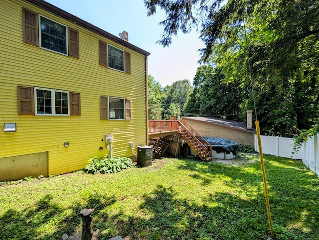 148A Westville Avenue Extension, Danbury, CT 06811 - back of house with a fenced backyard, a chimney, stairs, and a wooden deck
