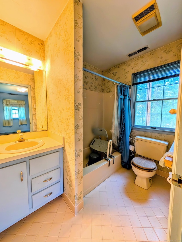 148A Westville Avenue Extension, Danbury, CT 06811 - full bathroom with wallpapered walls, shower / bath combo, vanity, and tile patterned flooring