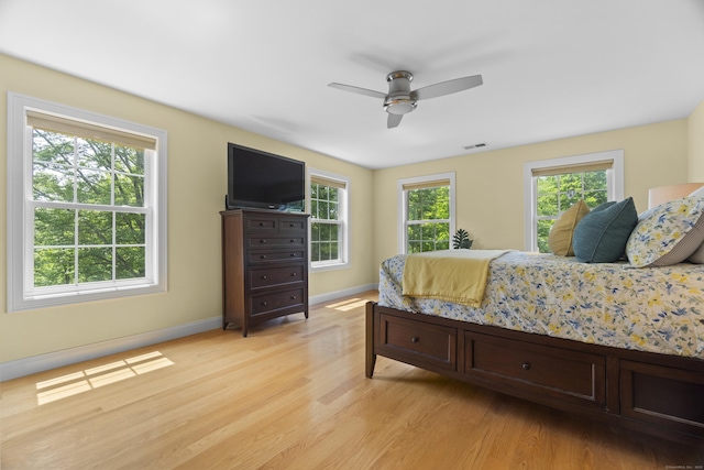 257 Ichabod Rd, Southbury, CT 06488 - bedroom with light wood-style floors, multiple windows, and a ceiling fan