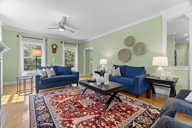 257 Ichabod Rd, Southbury, CT 06488 - living room with ceiling fan, crown molding, and wood finished floors