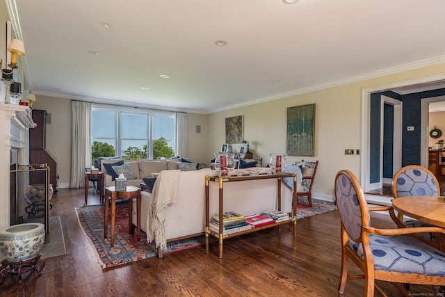 77 E Wharf Rd, Madison, CT 06443 - living area featuring dark wood-style flooring and crown molding