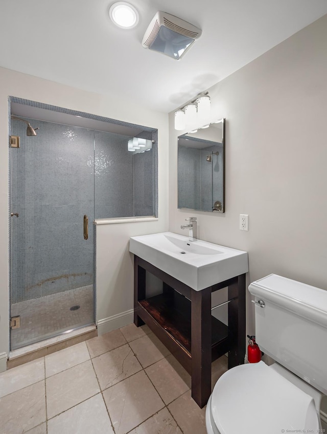 19 Sherwood Dr, Westport, CT 06880 - full bathroom featuring a stall shower, vanity, and tile patterned flooring