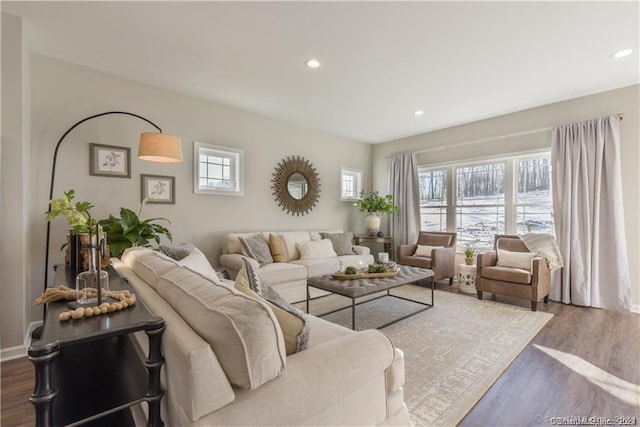 2 Lombard Cir Unit 2, North Haven, CT 06473 - living room featuring dark wood finished floors and recessed lighting