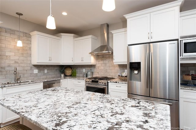 120 Yorkshire Ct Unit 120, Farmington, CT 06032 - kitchen featuring wall chimney exhaust hood, appliances with stainless steel finishes, backsplash, white cabinetry, and recessed lighting