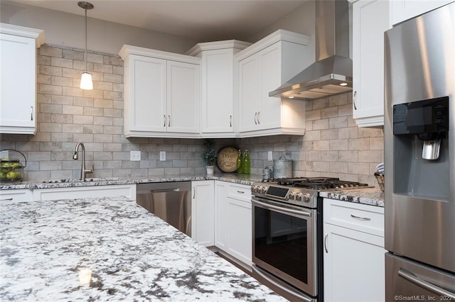 120 Yorkshire Ct Unit 120, Farmington, CT 06032 - kitchen featuring appliances with stainless steel finishes, wall chimney exhaust hood, decorative backsplash, and white cabinets