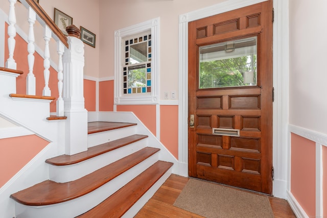 48 Livingston St, New Haven, CT 06511 - foyer entrance with stairs and wood finished floors