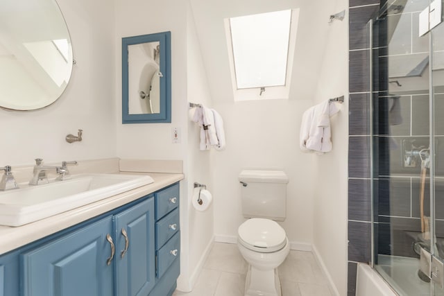 48 Livingston St, New Haven, CT 06511 - full bath featuring a skylight, vanity, tile patterned floors, and shower / bath combination with glass door