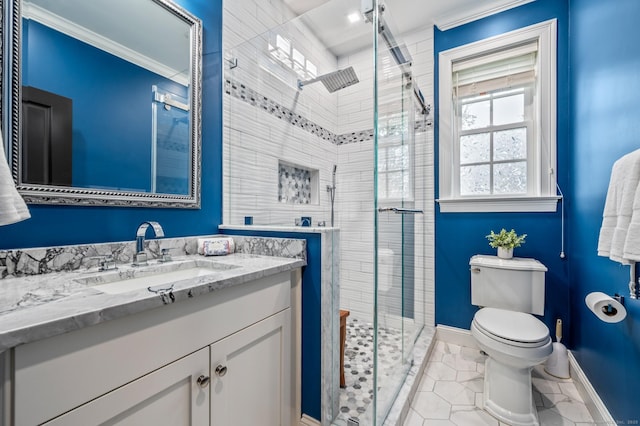 35 Bridgehampton Xing, Farmington, CT 06085 - full bathroom featuring vanity, a stall shower, and ornamental molding