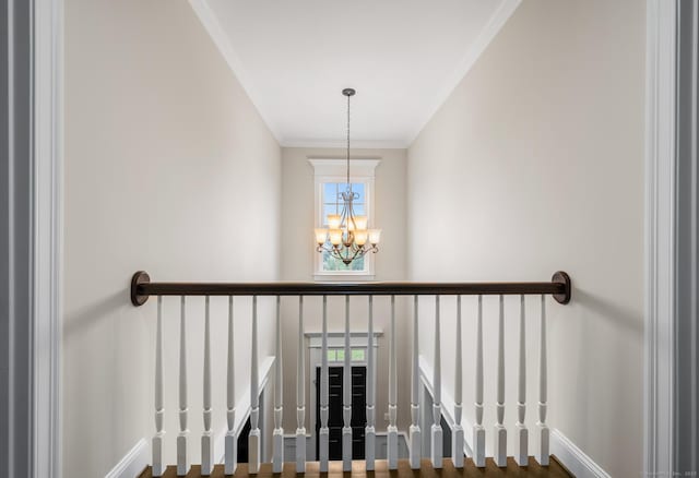 35 Bridgehampton Xing, Farmington, CT 06085 - staircase with crown molding and a chandelier