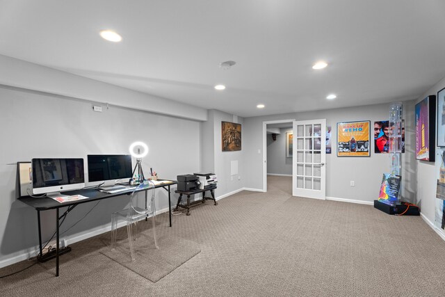 45 Shaker Ct, Guilford, CT 06437 - office with french doors, carpet, and recessed lighting