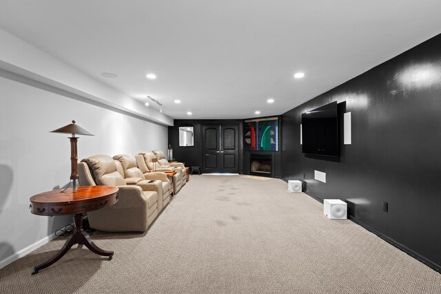 45 Shaker Ct, Guilford, CT 06437 - carpeted living room featuring recessed lighting and a fireplace