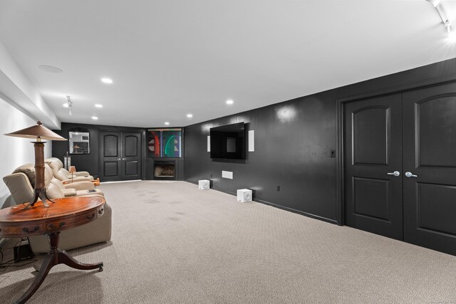 45 Shaker Ct, Guilford, CT 06437 - living room with carpet, recessed lighting, and a fireplace