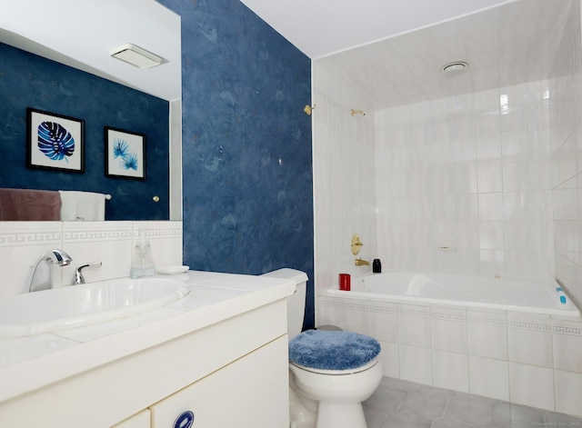 73 Harbour View Pl Unit 73, Stratford, CT 06615 - bathroom featuring tiled shower / bath combo, vanity, and tile patterned floors