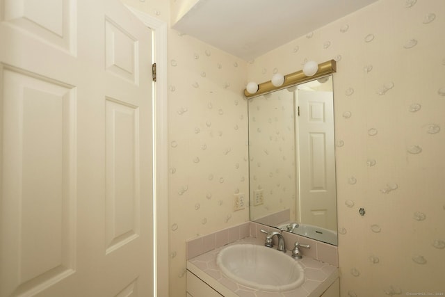 73 Harbour View Pl Unit 73, Stratford, CT 06615 - bathroom with wallpapered walls and vanity