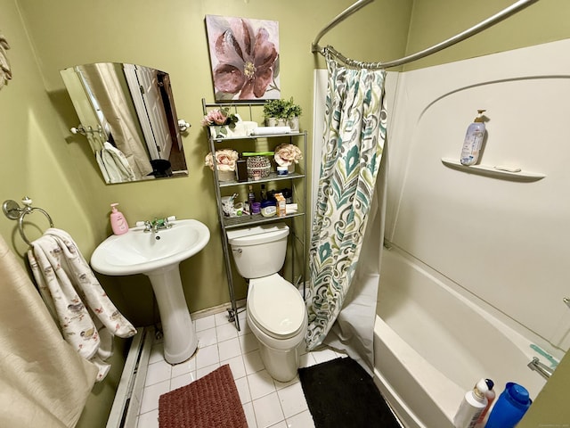 14 Natalie St, Hartford, CT 06106 - bathroom with shower / bath combination with curtain, tile patterned floors, and a baseboard radiator