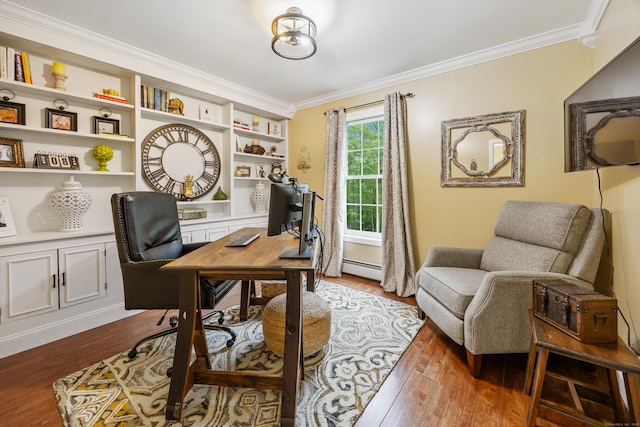 5 Goldfinch Ter, East Lyme, CT 06333 - office space with ornamental molding, dark wood-style flooring, and a baseboard radiator