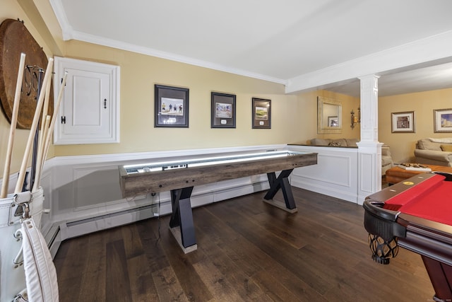 5 Goldfinch Ter, East Lyme, CT 06333 - rec room featuring ornate columns, dark wood-style floors, crown molding, and billiards table