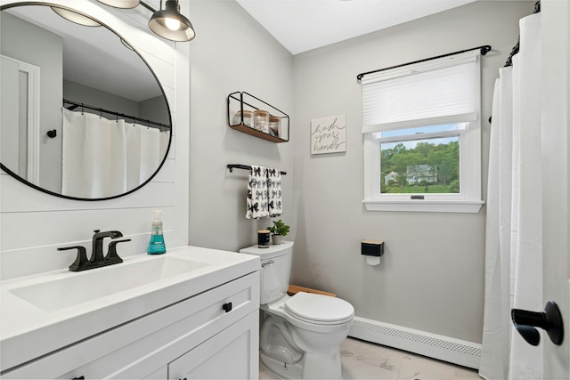 1027 Monroe Tpke, Monroe, CT 06468 - bathroom with a baseboard radiator, marble look tile flooring, and vanity