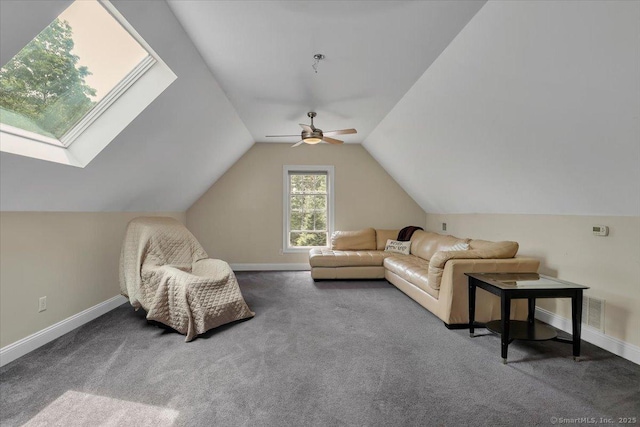 97 Cherry Swamp Rd, East Haddam, CT 06469 - living room featuring carpet, lofted ceiling, and ceiling fan