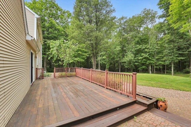 97 Cherry Swamp Rd, East Haddam, CT 06469 - wooden deck with a lawn and view of wooded area