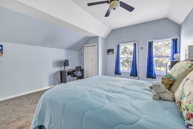 663 W Ave Unit A24, Milford, CT 06461 - carpeted bedroom with lofted ceiling, a ceiling fan, and a closet